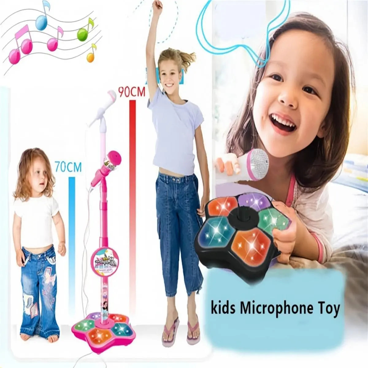 Microphone Toy with Super Colorful Lights, Unisex Child Singing Mic with Stand, Role Play Music Enlightenment Educational Entertainment Toy