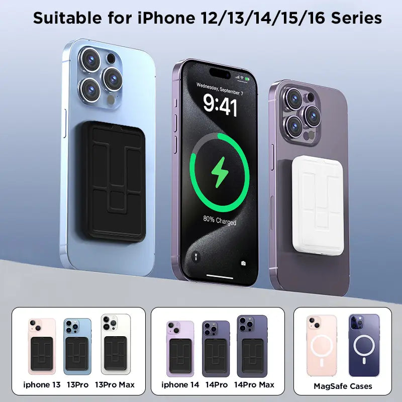 2026 US Spring Glow up Campaign 10000Mah Magnetic Power Bank Wireless Portable Charger with USB-C Cable LED Display Foldable Battery Pack for Iphone17/ 16/15/14/13/12/Pro/Pro Max Series Charging Compact Silicone Black