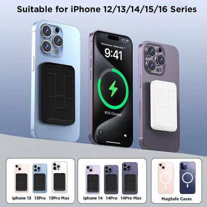 2026 US Spring Glow up Campaign 10000Mah Magnetic Power Bank Wireless Portable Charger with USB-C Cable LED Display Foldable Battery Pack for Iphone17/ 16/15/14/13/12/Pro/Pro Max Series Charging Compact Silicone Black