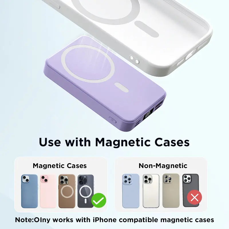 2026 US Spring Glow up Campaign 10000Mah Magnetic Power Bank Wireless Portable Charger with USB-C Cable LED Display Foldable Battery Pack for Iphone17/ 16/15/14/13/12/Pro/Pro Max Series Charging Compact Silicone Black