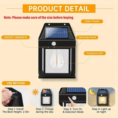 Solar Powered Outdoor Wall Light, Waterproof LED Wall Light 3 Lighting Modes, Energy Saving Night Light for Garden & Patio, Solar Outdoor Lights (1 Count)