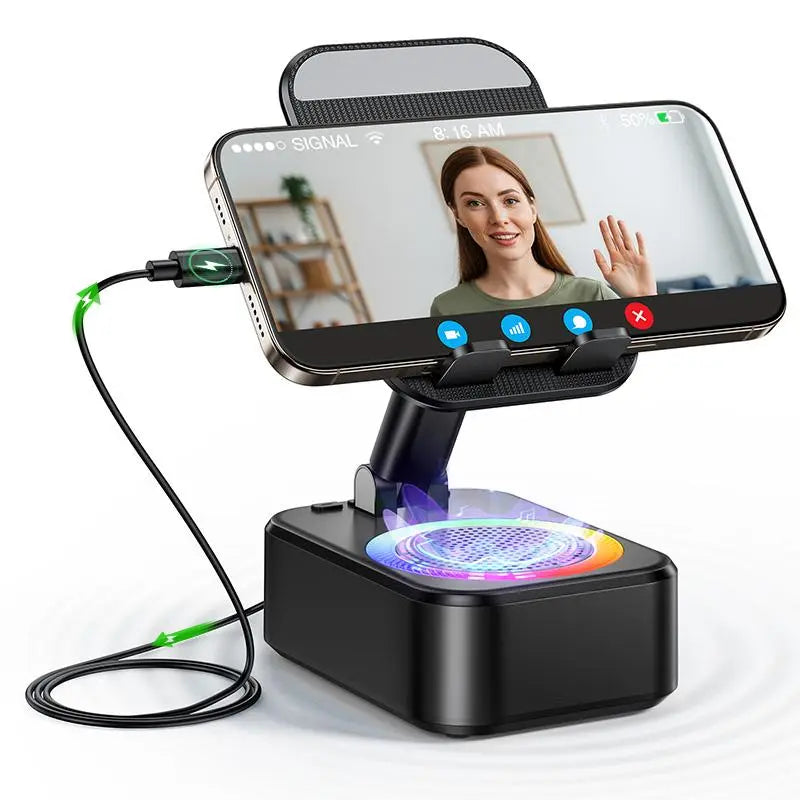 IMOLI Wireless Audio Induction Bluetooth Speaker with Emergency Charging 5In1 Phone Holder Power Bank LED Nightlight for Tablet Iphone Android 5.3 Connectivity 1500Mah Battery 100Hz-20Khz Frequency Response New Design Durable Smart Device