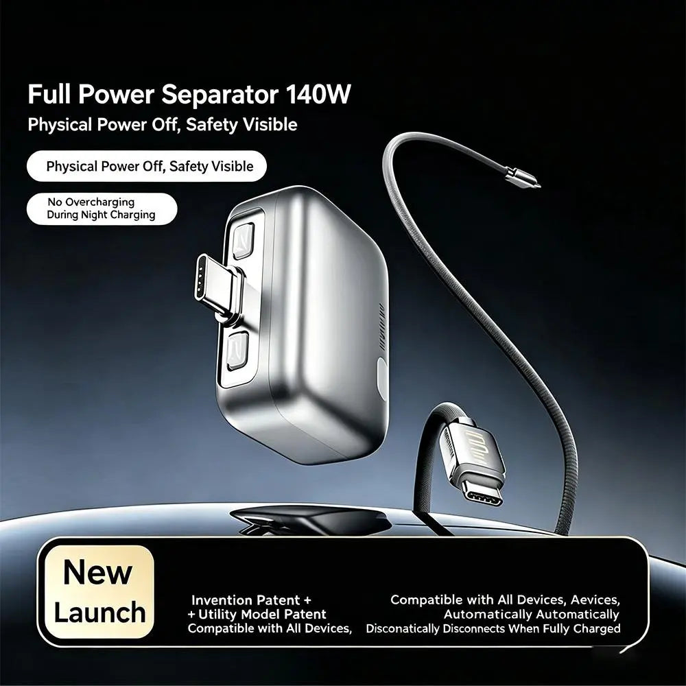 140W Auto Disconnect USB C Charger Adapter, AI Intelligent Full Charge Automatic Physical Separation Fast Charger, anti Overcharge Battery Protection for Safe Overnight Charging, Universal for Type-C Phones, Laptops, Tablets