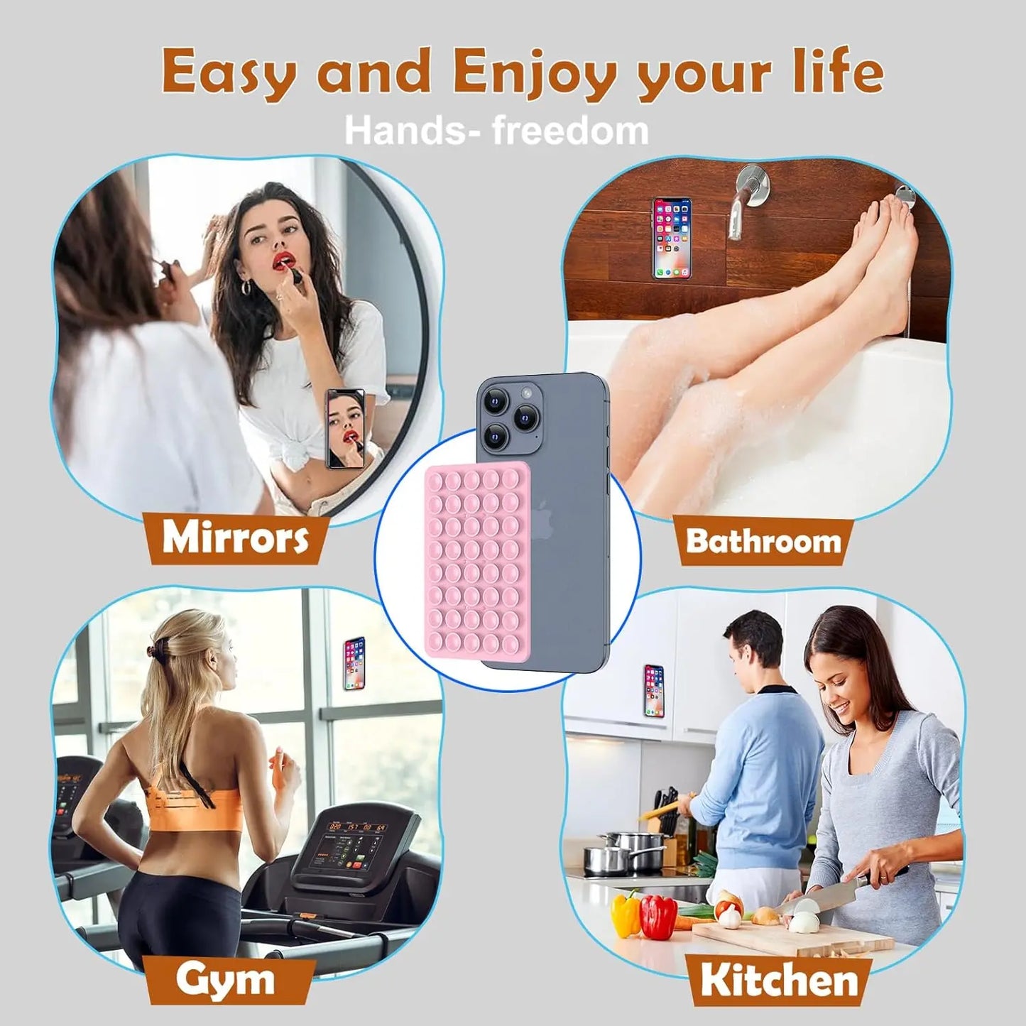 Silicone Suction Cup Phone Case Mount Double Sided, Phone Accessories Hands-Free Strong Grip Holder for Selfies and Videos, Silicon Phone Stand for Iphone and Android Light Pink Smartphone Porta Celular