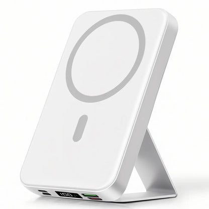 2026 US Spring Glow up Campaign 10000Mah Magnetic Power Bank Wireless Portable Charger with USB-C Cable LED Display Foldable Battery Pack for Iphone17/ 16/15/14/13/12/Pro/Pro Max Series Charging Compact Silicone Black