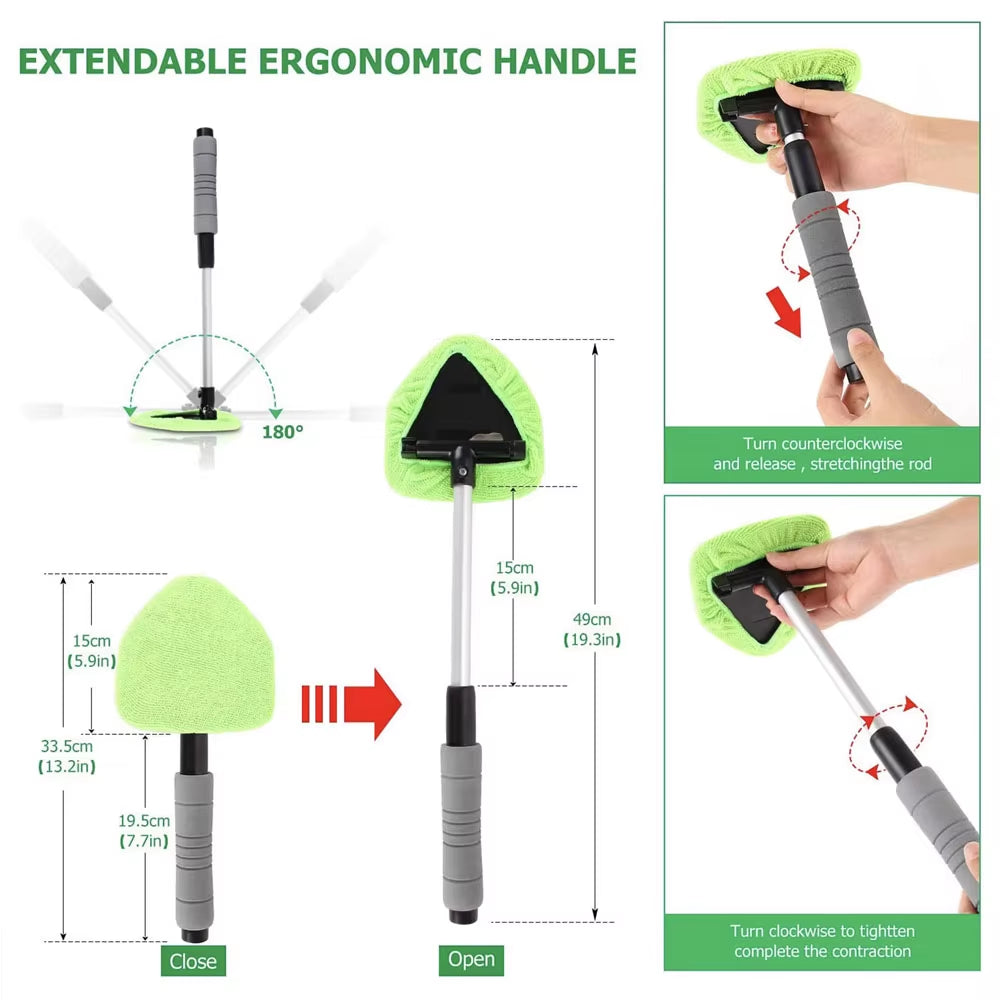 Telescopic Windshield Cleaning Brush Set Microfiber Glass Cleaner Scraping Mist Eliminator