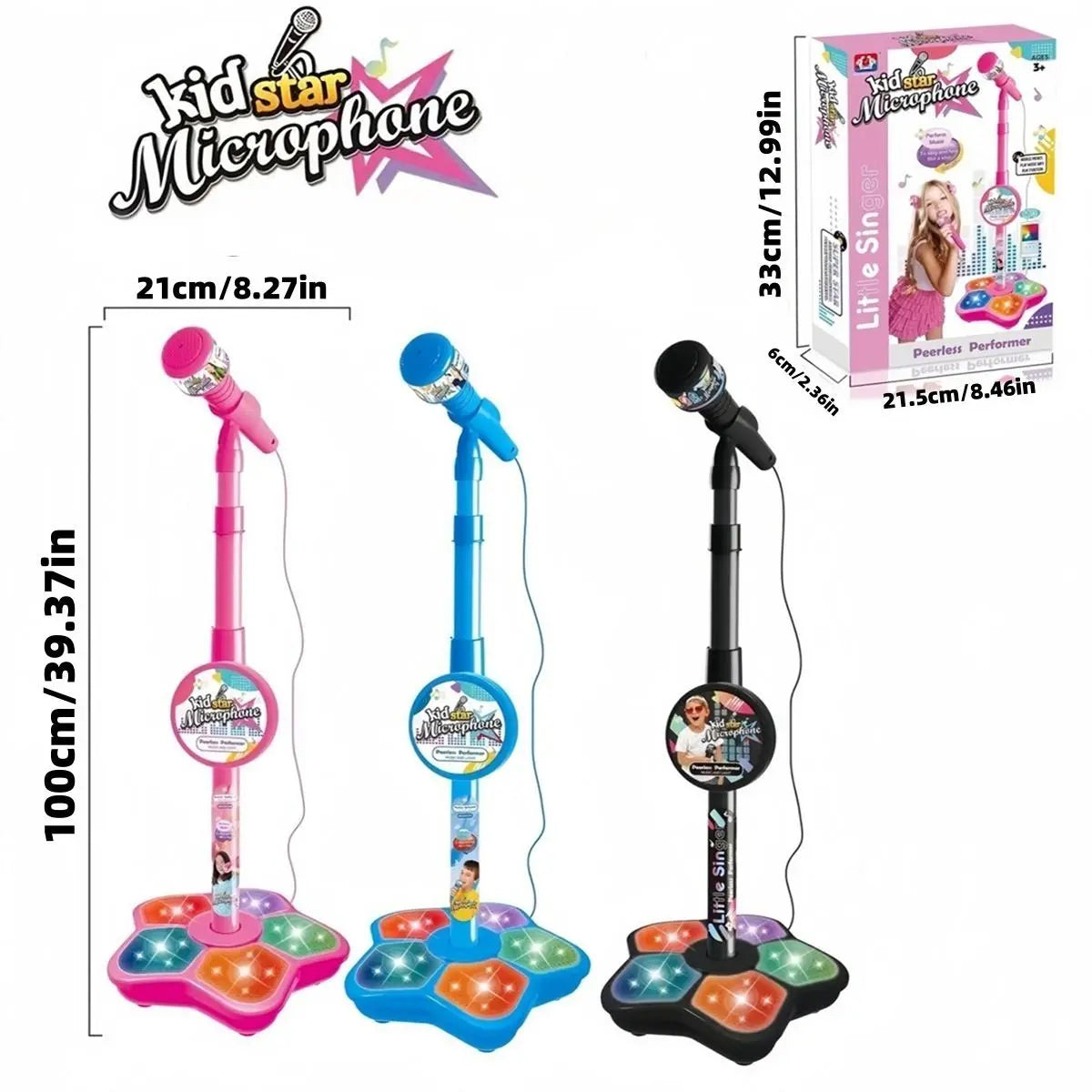 Microphone Toy with Super Colorful Lights, Unisex Child Singing Mic with Stand, Role Play Music Enlightenment Educational Entertainment Toy