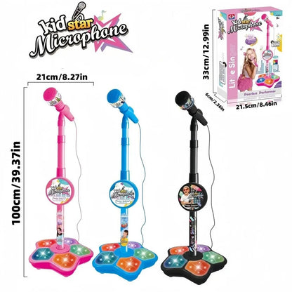Microphone Toy with Super Colorful Lights, Unisex Child Singing Mic with Stand, Role Play Music Enlightenment Educational Entertainment Toy
