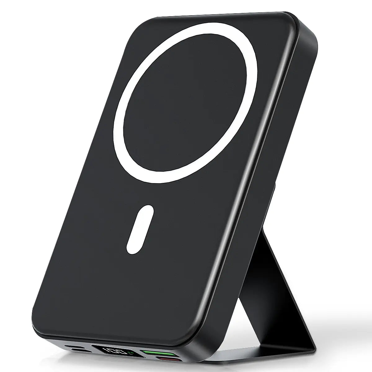 2026 US Spring Glow up Campaign 10000Mah Magnetic Power Bank Wireless Portable Charger with USB-C Cable LED Display Foldable Battery Pack for Iphone17/ 16/15/14/13/12/Pro/Pro Max Series Charging Compact Silicone Black