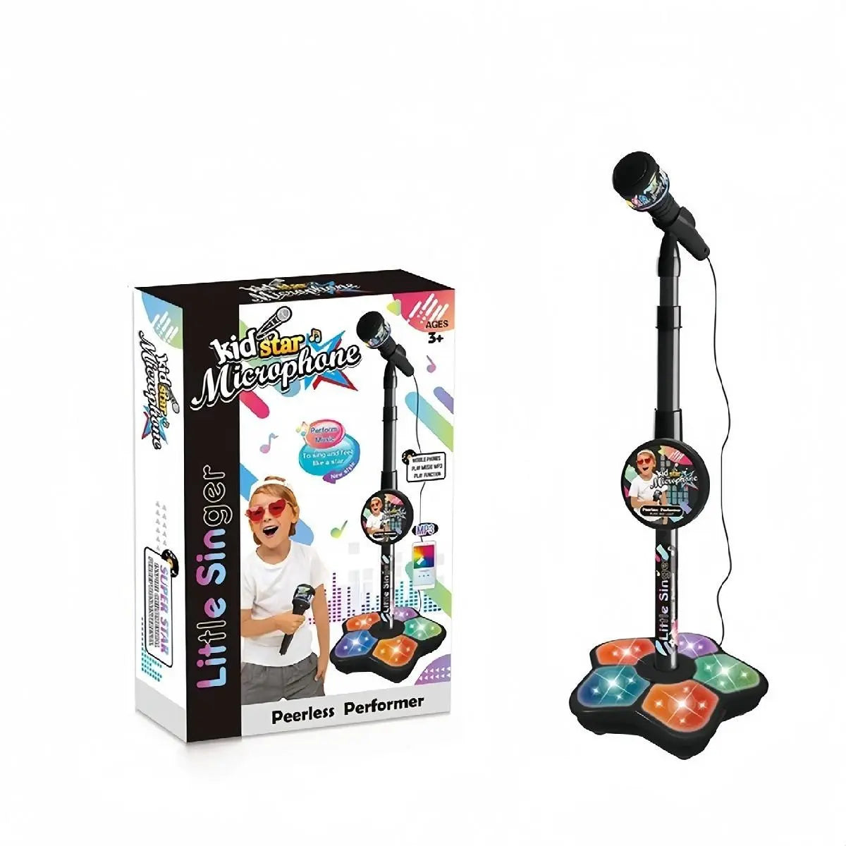 Microphone Toy with Super Colorful Lights, Unisex Child Singing Mic with Stand, Role Play Music Enlightenment Educational Entertainment Toy