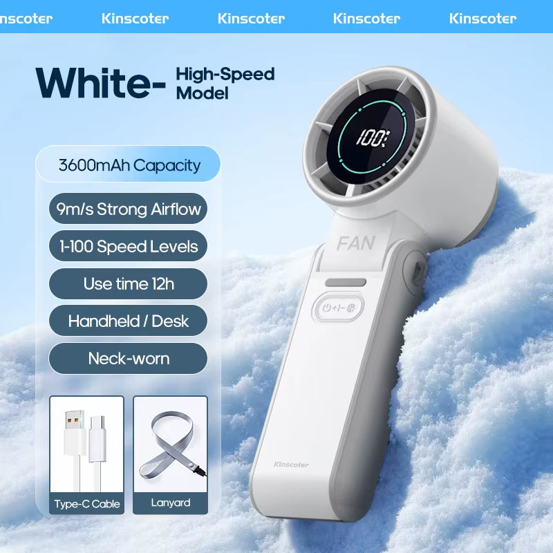 Outdoor Foldable Portable Handheld Fan Mini Cooling Rechargeable 3600Mah 100-Level Free Control High Speed Turbo Fan