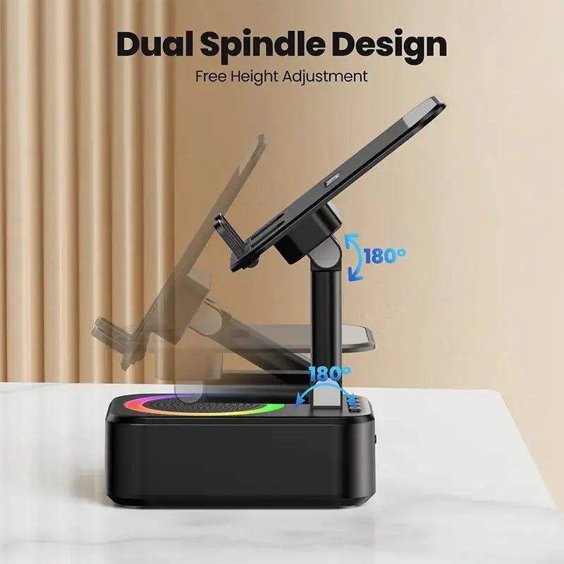 IMOLI Wireless Audio Induction Bluetooth Speaker with Emergency Charging 5In1 Phone Holder Power Bank LED Nightlight for Tablet Iphone Android 5.3 Connectivity 1500Mah Battery 100Hz-20Khz Frequency Response New Design Durable Smart Device