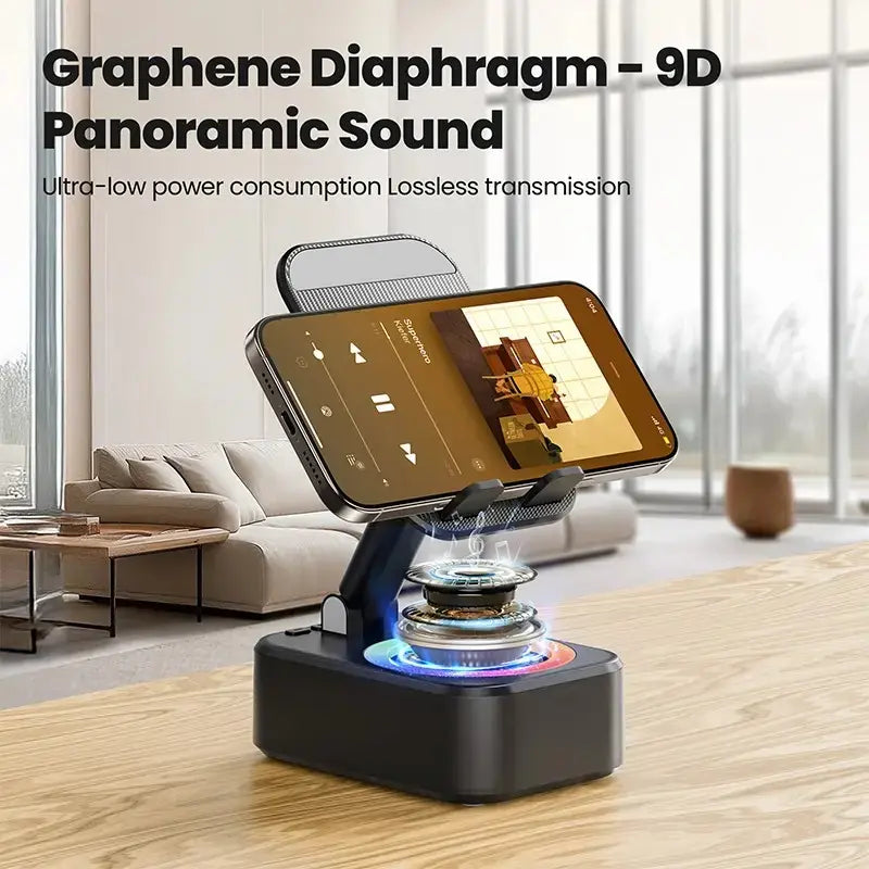 IMOLI Wireless Audio Induction Bluetooth Speaker with Emergency Charging 5In1 Phone Holder Power Bank LED Nightlight for Tablet Iphone Android 5.3 Connectivity 1500Mah Battery 100Hz-20Khz Frequency Response New Design Durable Smart Device