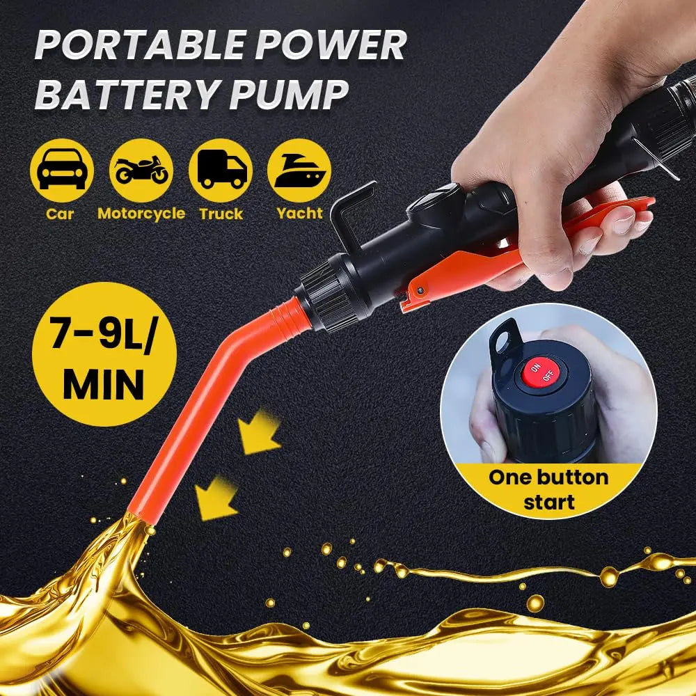 Portable Power Battery Pump, Cordless Water & Fuel Transfer Pump, Battery-Powered Fuel Pump with 4Ft Oil Outlet Pipe (Battery Not Included), Suitable for Lawn Mowers, Boats, Cars and Motorcycles, Swivel Joint Gas Pump, Hand Fuel Pump #GLOBAL PICKS