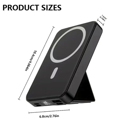 2026 US Spring Glow up Campaign 10000Mah Magnetic Power Bank Wireless Portable Charger with USB-C Cable LED Display Foldable Battery Pack for Iphone17/ 16/15/14/13/12/Pro/Pro Max Series Charging Compact Silicone Black