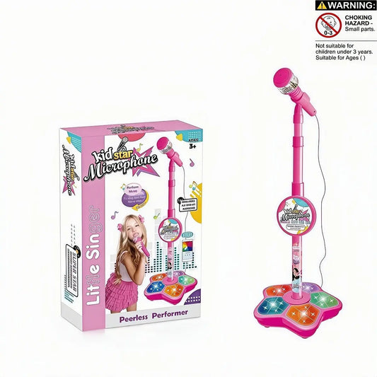 Microphone Toy with Super Colorful Lights, Unisex Child Singing Mic with Stand, Role Play Music Enlightenment Educational Entertainment Toy