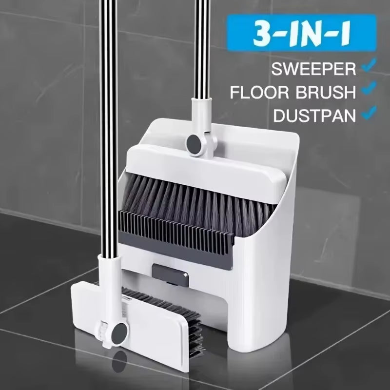 Three in One Folding Broom and Dustpan Combination Set, Multi-Faceted Cleaning Kit, Suitable for Living Rooms and Hard Floors