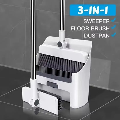 Three in One Folding Broom and Dustpan Combination Set, Multi-Faceted Cleaning Kit, Suitable for Living Rooms and Hard Floors
