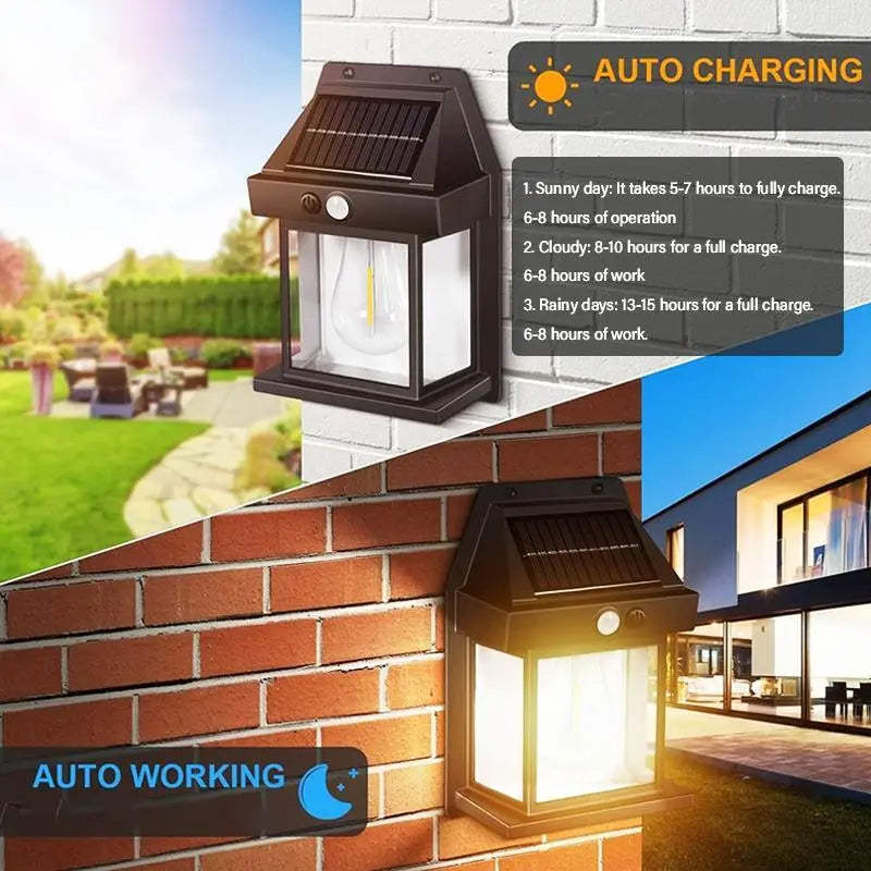 Solar Powered Outdoor Wall Light, Waterproof LED Wall Light 3 Lighting Modes, Energy Saving Night Light for Garden & Patio, Solar Outdoor Lights (1 Count)